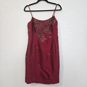 Ann‎ Taylor 4 Vintage Y2K Embroidered Mini Dress Party Cocktail Silk Formal